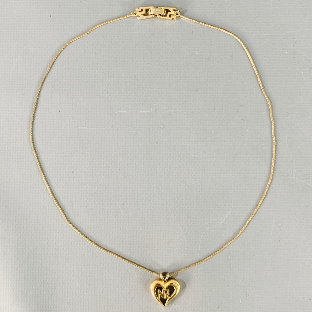 NINA RICCI Gold Metal Heart Monogram Pendant Necklace